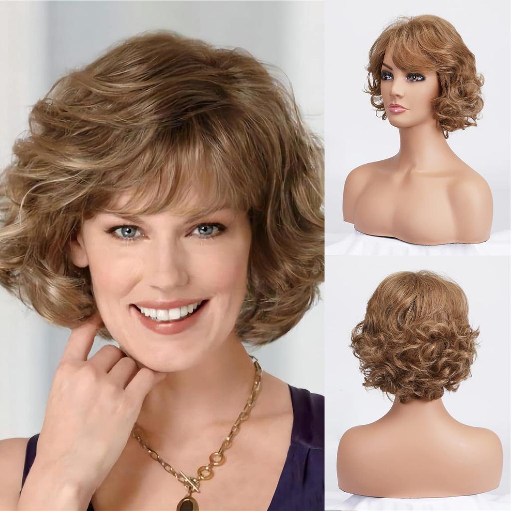 European American Wig Women's Fashion Short Curly Hair Middle-aged Elderly Synthetic Full Head Cover Temperament Hairstyle