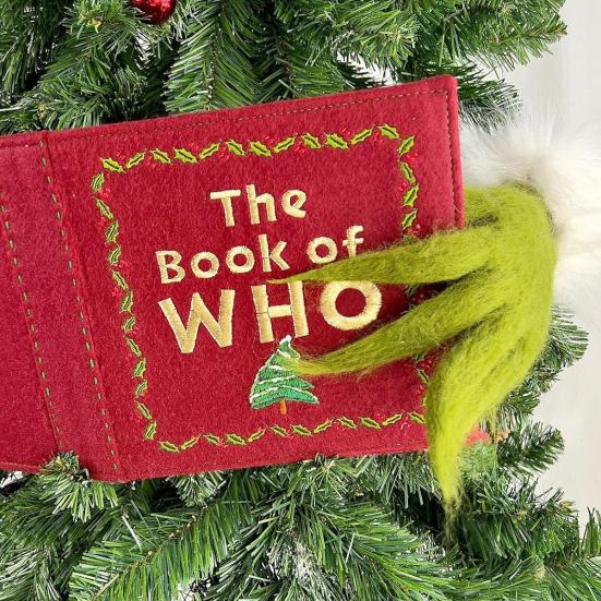 Green Elf Reading Book Christmas Tree Topper Plush Elf Head Arm Treetop Ornament for Farmhouse Holiday Party Tree Decor