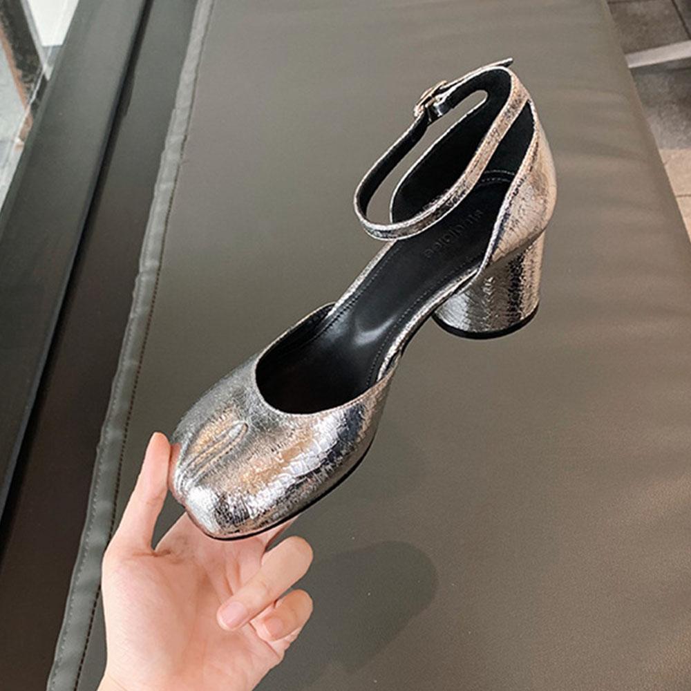 Туфли Мэри Джейн с раздельным носком для женщин Туфли-таби на квадратном каблуке Лоферы Весна-Лето Мягкие женские туфли-лодочки из кожи