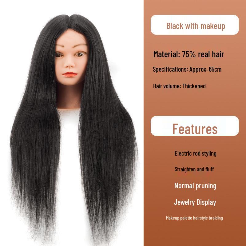 Apprentice Hair Styling Mannequin Head with Real Hair for Perming, Curling, and Makeup Practice