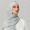 Women's Solid Color Pearl Chiffon Bubble Scarf, Long Silk Headscarf, 70x180cm, Middle Eastern Style