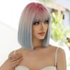 Короткие прямые розовые градиентные синие парики с челкой, парик из натуральных синтетических волос для женщин, повседневный парик для косплея в стиле Лолиты, вечерние