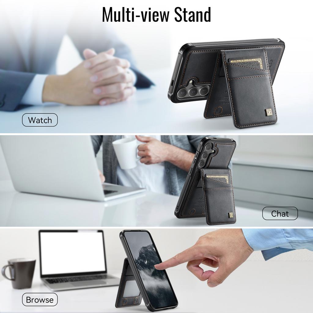 For Samsung Galaxy S25/Galaxy S24 Case AUTSPACE A12 Leather Back Cover with Magnetic Detachable Card Bag Kickstand