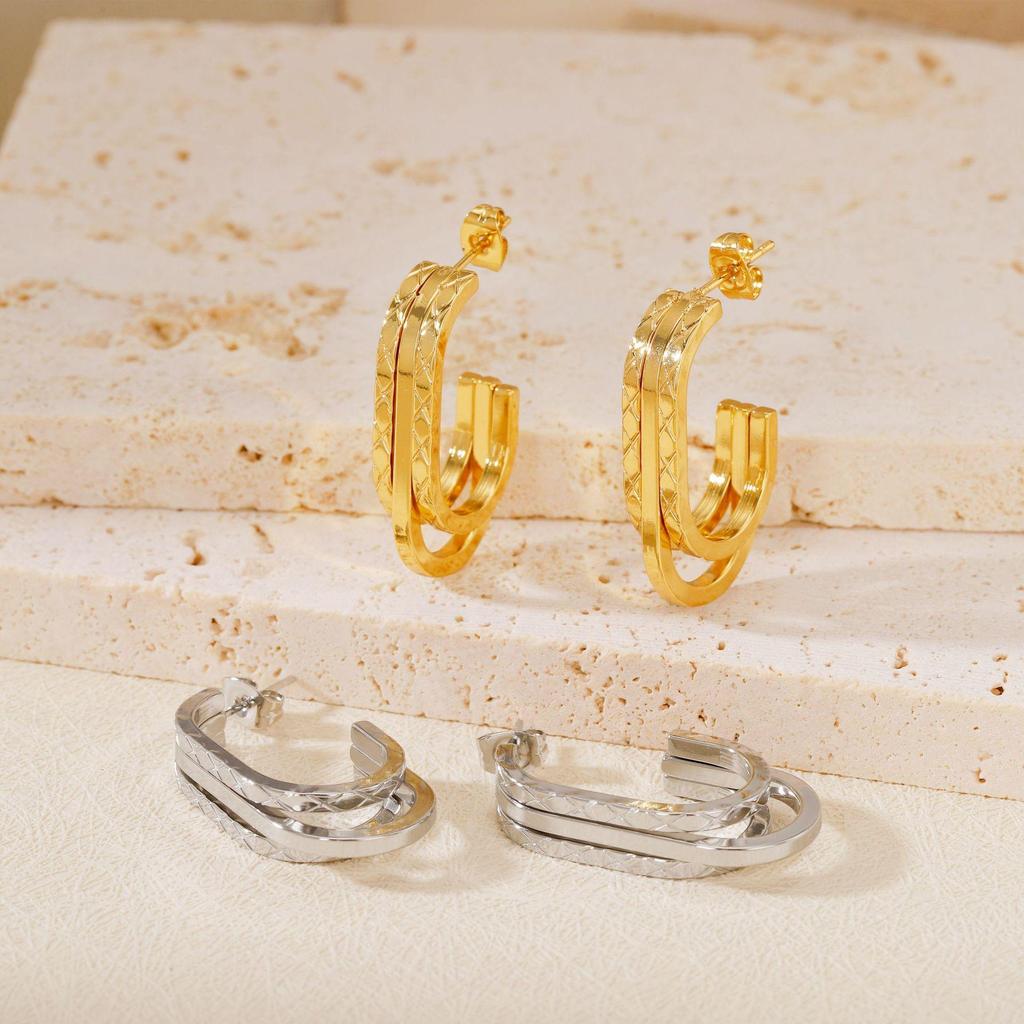 2025 Геометрические многослойные серьги из титановой стали - Роскошный модный дизайн для женщин