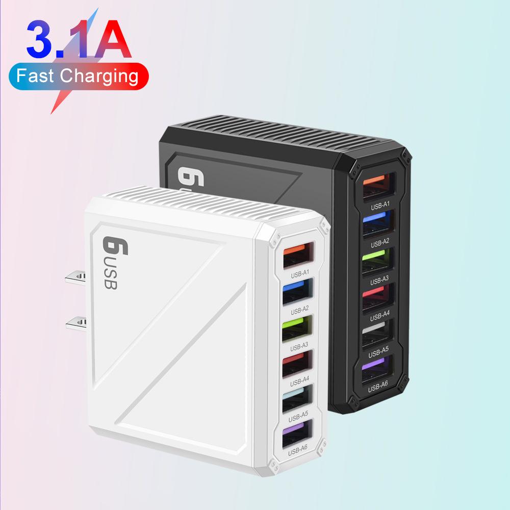 6-портовое USB-зарядное устройство 3,1 А с адаптерами для вилок EU/US/UK/KR