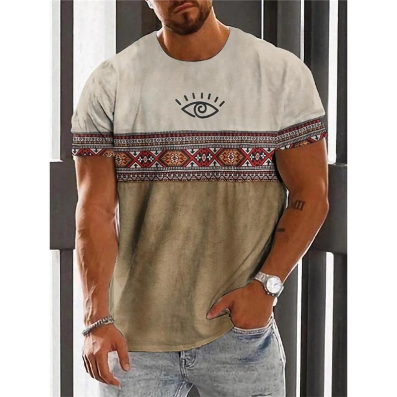 Винтажная этническая футболка с 3D принтом, одежда с круглым вырезом, мужские топы, футболка большого размера с короткими рукавами, летняя свободная мужская уличная одежда, мужская одежда