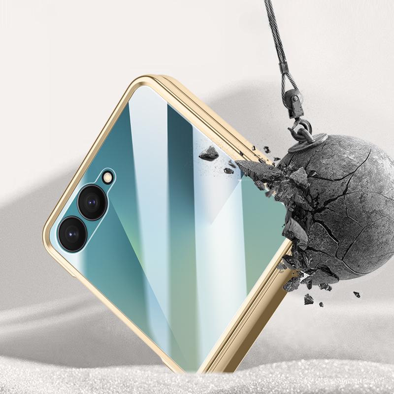 Luxury Leather Plating Case For Samsung Galaxy Z Flip 7 6 5 flip6 Screen Protector Hinge Shockproof Back Cover for Samsung flip7
