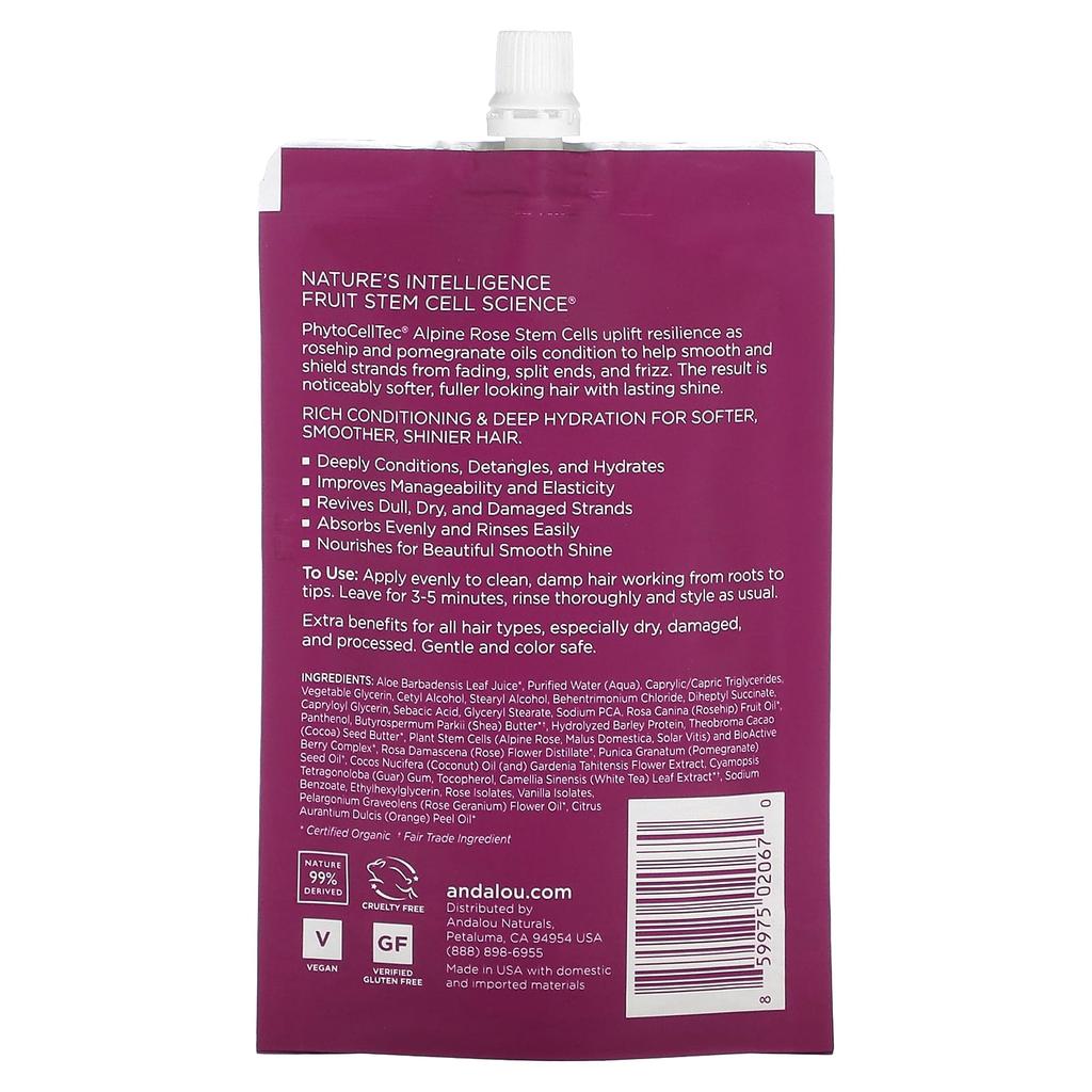 Andalou Naturals 1000 Роз, Комплексное глубокое кондиционирование, Защита цвета, Маска для волос, 1,5 жидких унции (44 мл)