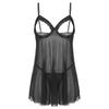 Женский прозрачный кружевной комплект бэбидолл - Сетчатая ночная одежда с открытыми чашками и регулируемыми бретелями-спагетти (Плюс Размер)