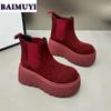 Platform Ankle Snow Boots Women Suede Shoes Brand Casual Chelsea Boots 2024 Trend High Heels Winter Cotton Cozy Goth Botas Mujer