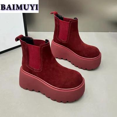 Ботильоны на платформе, женские замшевые туфли, брендовые повседневные ботинки челси, тренд 2024 года, высокие каблуки, зимние хлопковые удобные готические ботинки Mujer
