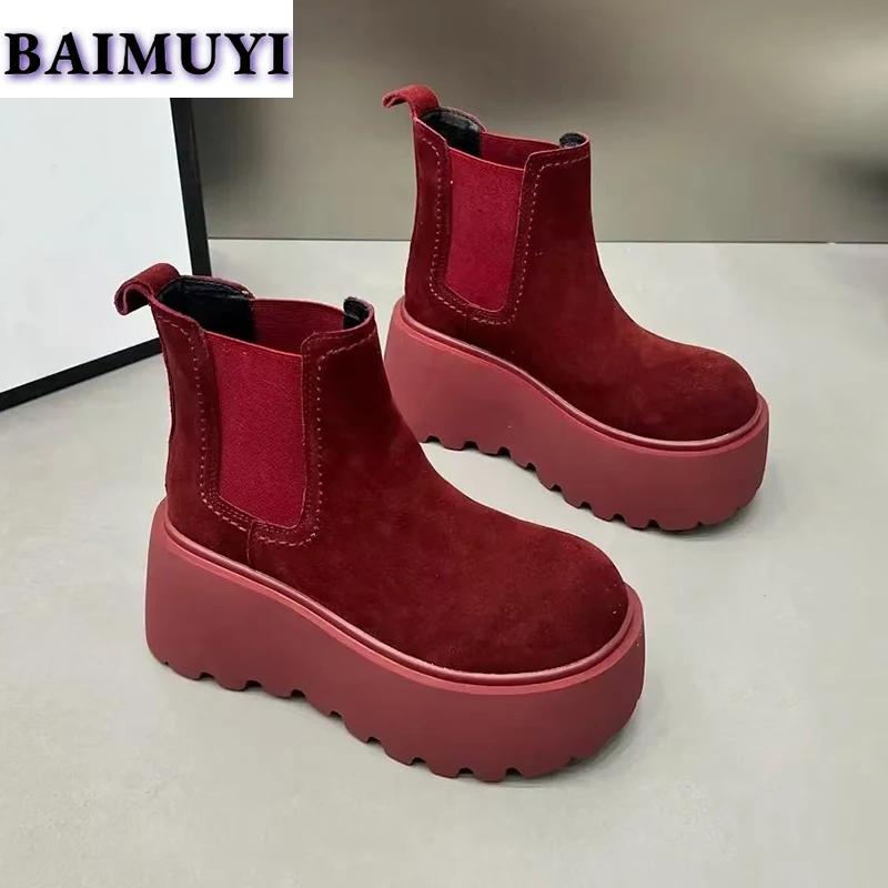 Ботильоны на платформе, женские замшевые туфли, брендовые повседневные ботинки челси, тренд 2024 года, высокие каблуки, зимние хлопковые удобные готические ботинки Mujer