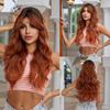 Ombre Brown Copper Red Synthetic Wig Long Wavy Wigs with Bangs Cosplay Party Use Heat Resistant Fiber for Women