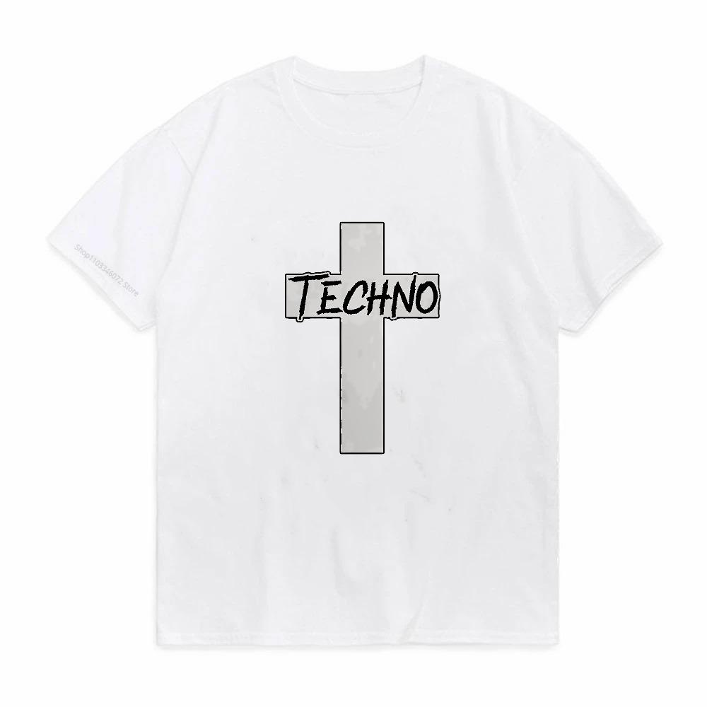 TECHNO CROSS ПРИНТОВАННАЯ ФУТБОЛКА мужская женская с коротким рукавом футболка модный тренд повседневная приталенная летняя с круглым вырезом топы футболки модная футболка