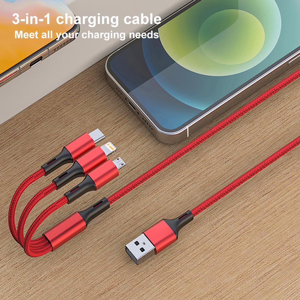 2.4A Макс. 3 в 1 USB-кабель для быстрой зарядки Lightning-кабель для iPhone Type C Кабель для зарядки мобильного телефона для Xiaomi Samsung USB Micro