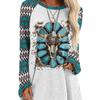 Round Neck 3D Ethnic Style Printed Top Fashionable Casual Long Sleeved Women's T-shirts