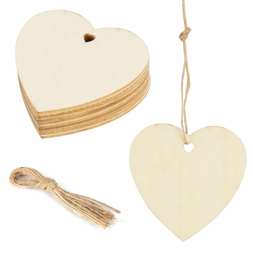 Heart Pattern Wooden Ornaments Wooden Discs Wood Slices DIY Craft Christmas Ornaments Hang Decor