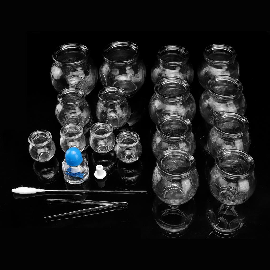 Набор из 16 стеклянных банок для банок с огнем, китайская иглоукалывание, вакуумный массаж, терапия