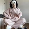 Ayollar uchun kuz va qishki vafli pijama, uy kiyimi, uzun qisma bilan, ikki qismli to'plam