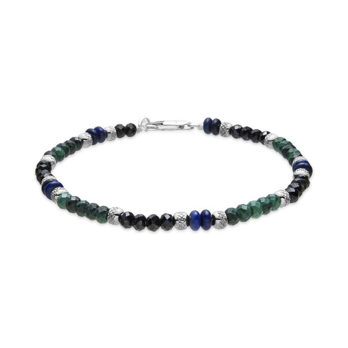 Bracelet - LUXENTER - Ipola - Malachite & Onyx - Finition rhodium argenté - Long. 19 cm