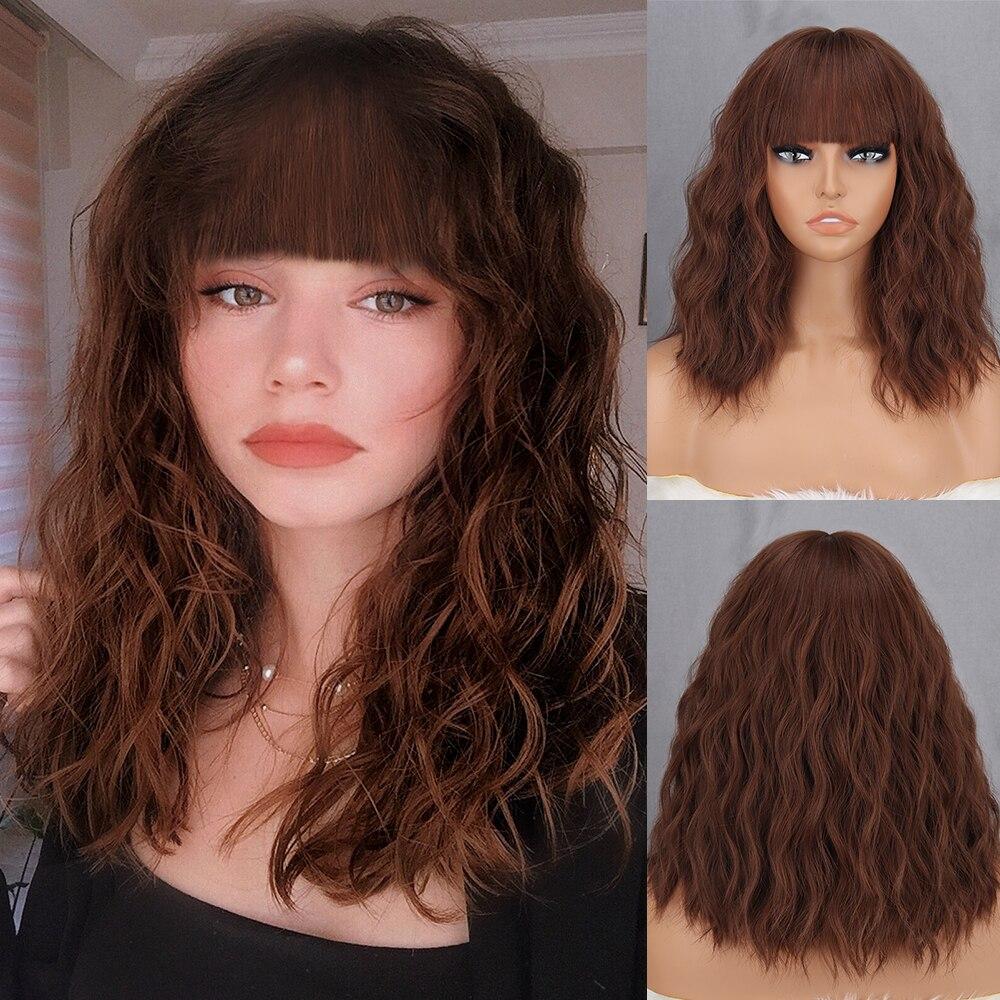 MISS WIG Короткие и волнистые синтетические парики с бахромой для женщин, термостойкое волокно фиолетового цвета, волнистый парик до плеч, вечерние косплей