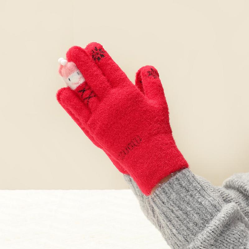 Женские зимние теплые красные шерстяные перчатки с лисой - Сенсорные и непродуваемые