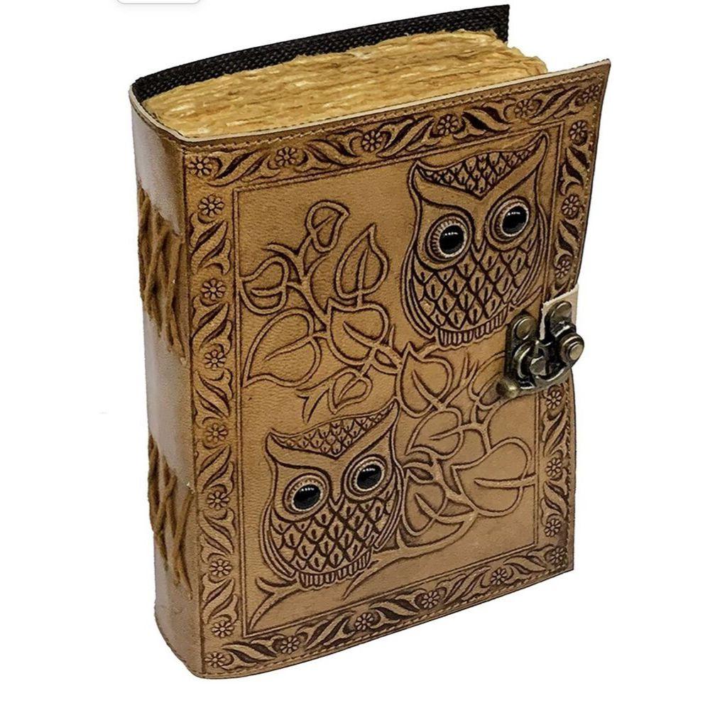 Винтажный кожаный журнал с тиснением совы, книга теней, гримуар, альбом для рисования