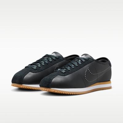 Women's Sneakers Nike Cortez Leather Black White Gum Perforated Swoosh (Women's) Black/Gum Light Brown/White