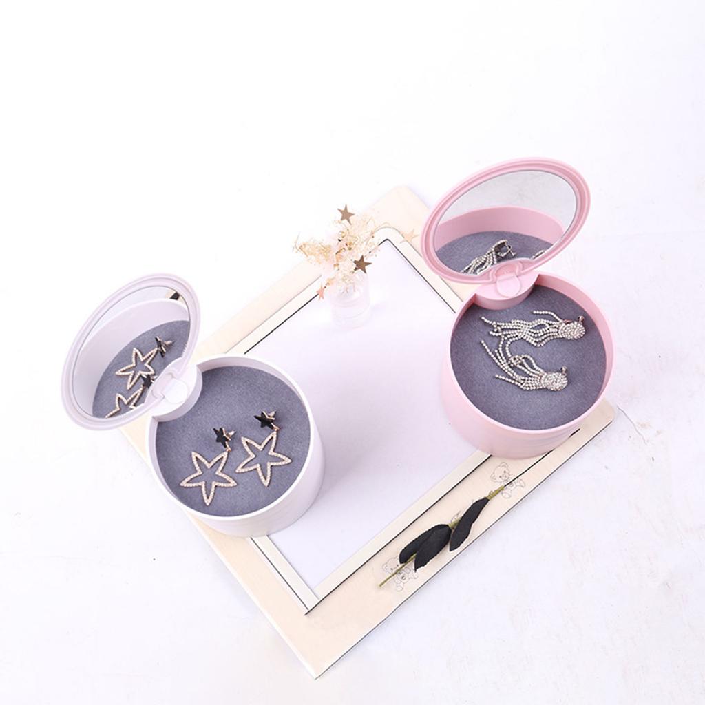 Портативная шкатулка для драгоценностей, дорожный футляр для драгоценностей, 4 слоя, вращающийся органайзер для хранения сережек с зеркалом розового цвета