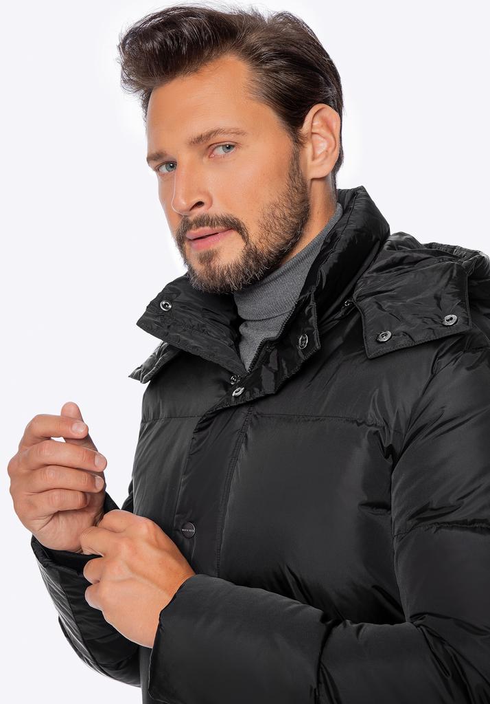 Wittchen Men's Quilted Down Jacket With Hood, Black Nylon