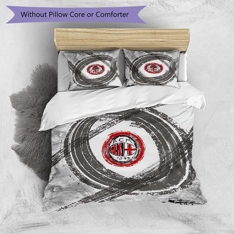 AC Milan Pattern Printed 3PCS Bedding Set Soft Skin-Friendly Washable Duvet Cover & Pillowcases Set All Season Bedroom
