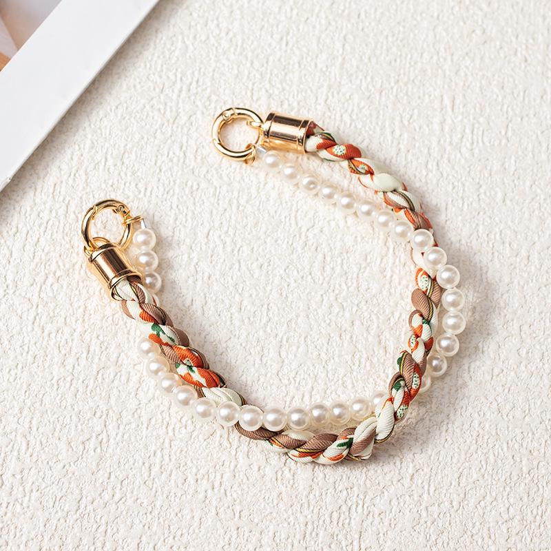 Douyin-Style Pearl Phone Lanyard with Silk Scarf Strap & Pendant