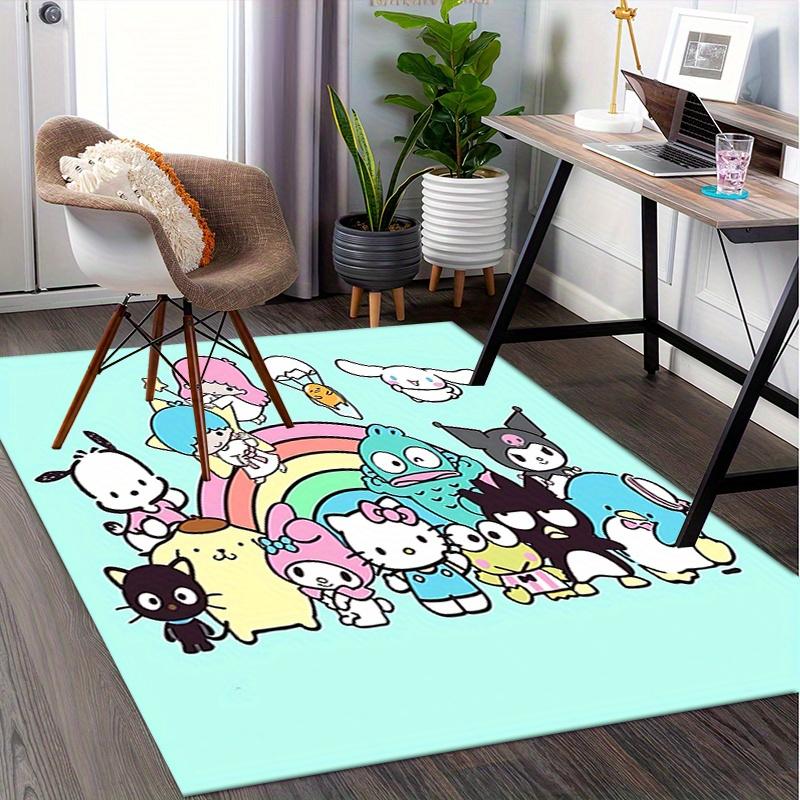 Office Rug Hello Kitty, Sanrio Characters Anti-Slip Rug, Machine Washable for Living Room, Bedroom, Office, Multiple Sizes, Bedroom Mat, Decorative Ma