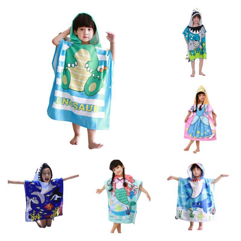 Hooded Robes Kids Bath Towel Super Absorbent Beach Shawl Boy Girl Swim Cartoon