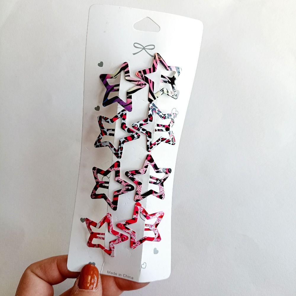 8pcs Geometric Star Leopard Print Hairpins Vintage BB Clips Bangs Hairclip For Women Girls
