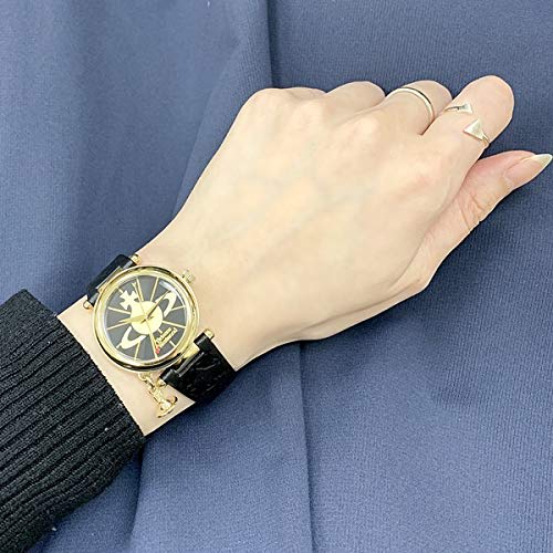 Vivienne Westwood Women's Gold and Black Leather Watch with Orb Charm (VV006BKGD)
