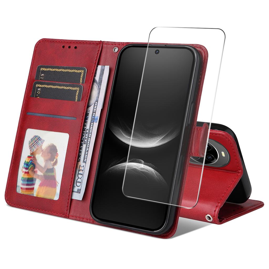 For Huawei nova 14 5G PU Leather Wallet Case Phone Stand Cover with Tempered Glass