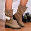 Foreign Trade Large Size Square Heel Polished Suede Fashion Boots Autumn and Winter New Christmas Style Square and Round Head Women's Boots