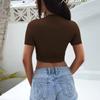 Summer Women's T-shirt Fashion Exposed Navel Short Top Sexy Solid Round Neck Tight Short Sleeved Top