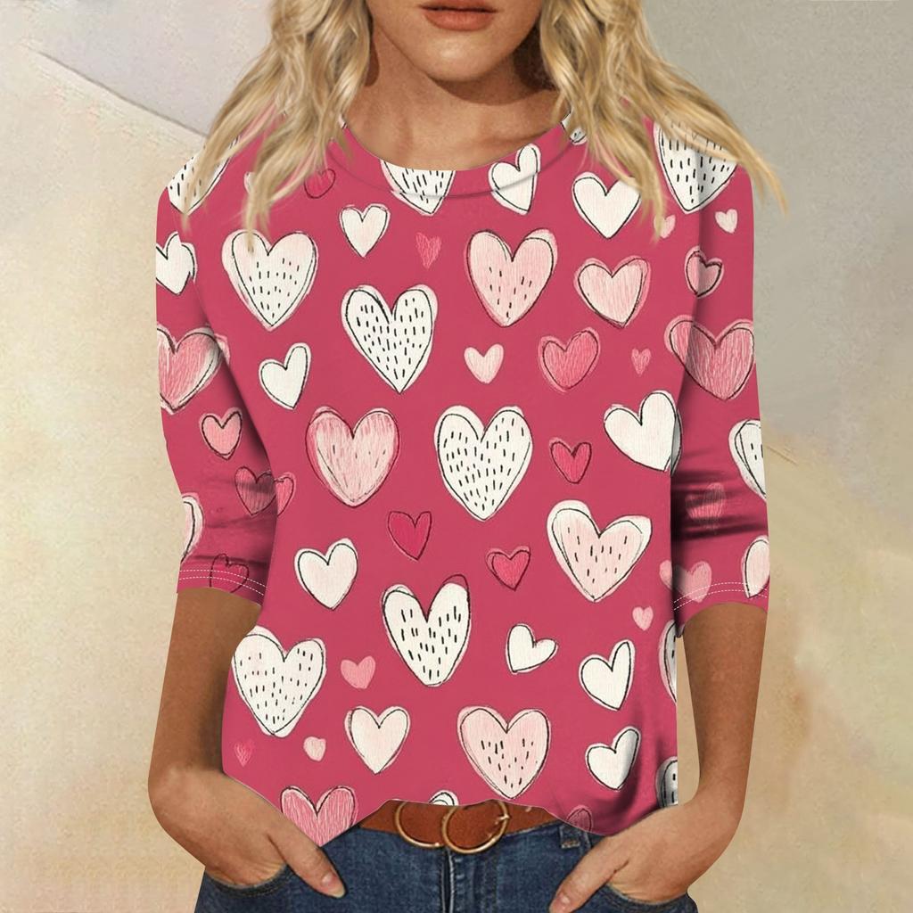 Футболка женская с рукавом 3/4, повседневная футболка с принтом ко Дню святого Валентина, джемпер с круглым вырезом