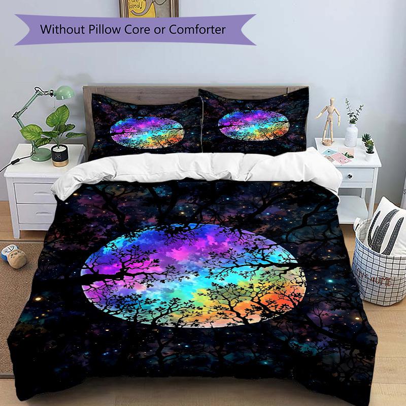 3pcs Galaxy Trees Bedding Set, Includes 1 Comforter + 2 Pillowcases, Without Pillow Inserts, Soft Comfortable, Lightweight Breathable029