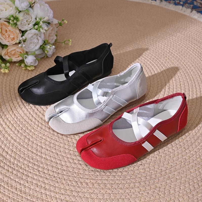 Черный Серебристый Красный Балетки Кроссовки Женские Разделенный Носок Балерина Таби Обувь для Ходьбы Женская Обувь Мэри Джейн Летняя