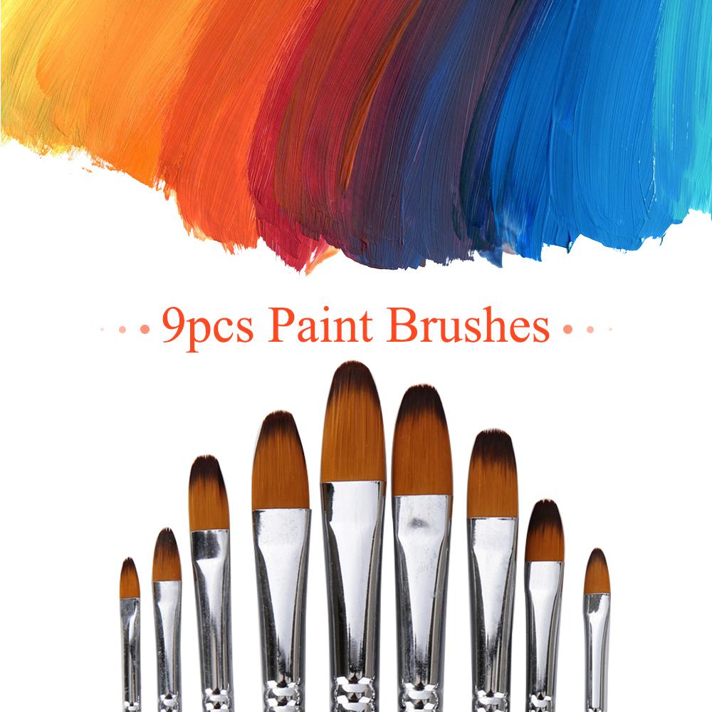9 шт., набор профессиональных кистей для художника, черная длинная деревянная ручка, нейлоновая кисть для волос для