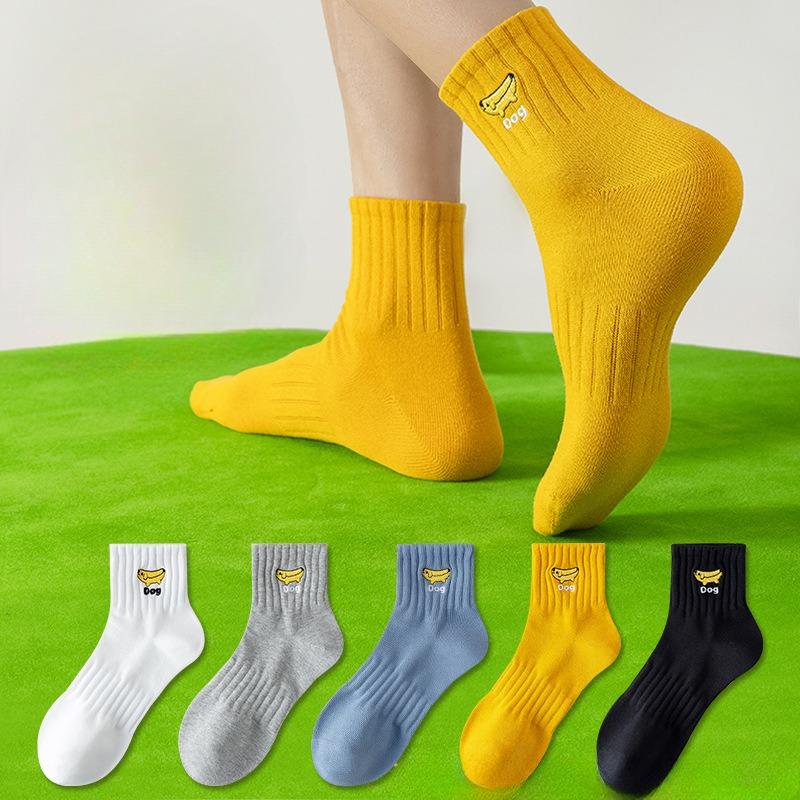 5 пар носков мужские до середины икры летние студенческие хлопковые антибактериальные спортивные носки с вышивкой 7а бесшовные большого размера хлопковые носки