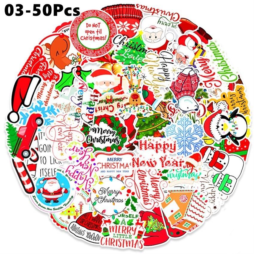 50Pcs/Set Merry Christmas Stickers DIY Fashion Waterproof Doodle Decals Stickers
