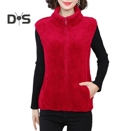 Женский осенне-зимний однотонный плюшевый жилет с воротником-стойкой, карманы без рукавов, карманы на молнии, утолщенный двухсторонний флисовый жилет, пальто
