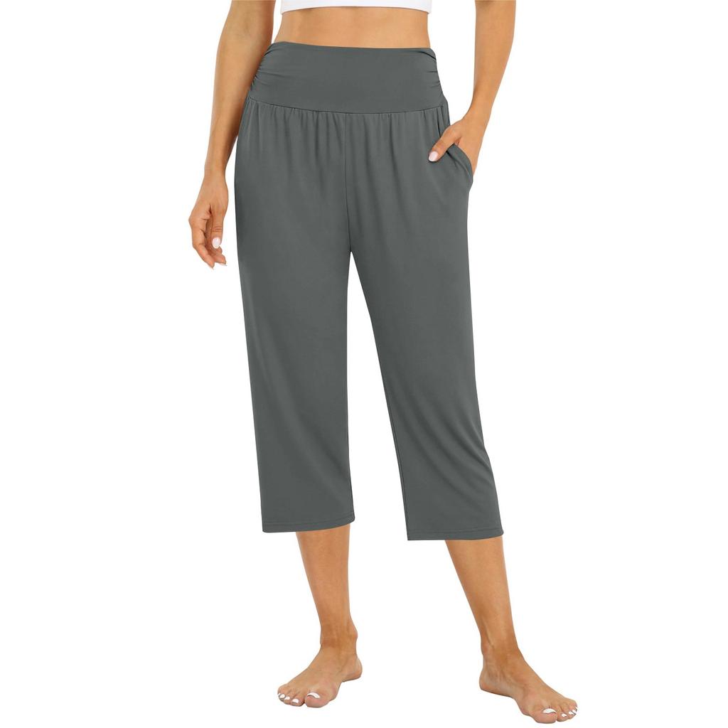 Женские брюки летние свободные штаны для йоги удобные тренировочные штаны с карманами