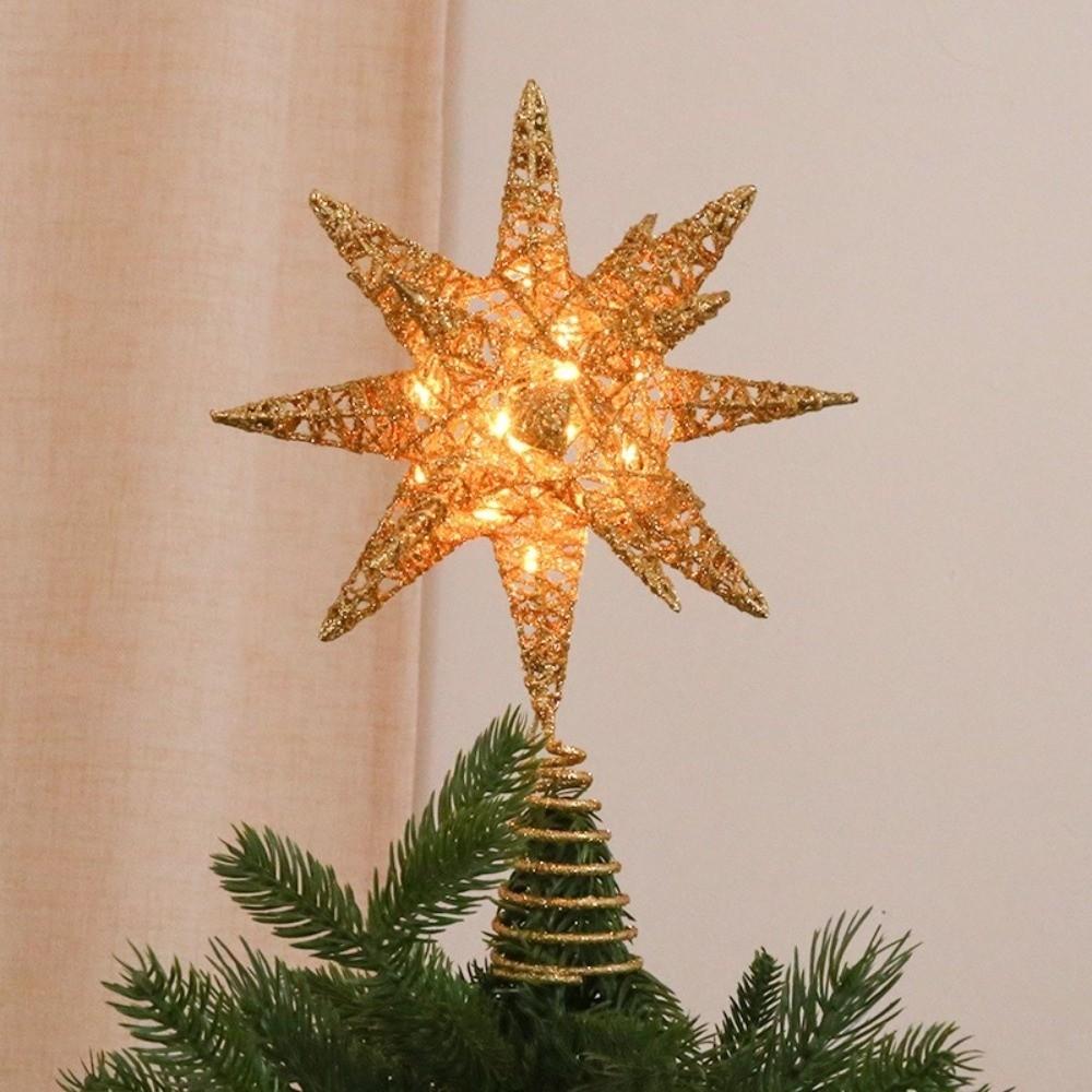 3D Glitter Star Christmas Trees Topper Iron Glowing Tree Topper Home Xmas Tree Ornament