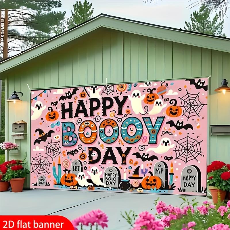 1 2D flat banner Happy Theme Style Large Halloween Party Banner - Happy Day Decoration with Pumpkin Ghosts Bats