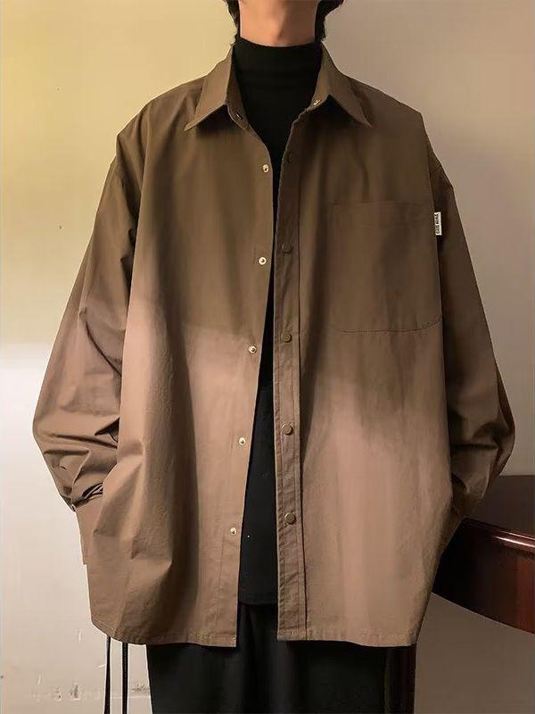 Повседневная рубашка унисекс в японском стиле с длинным рукавом в стиле ретро: Свободный крой для пожилых людей на весну и осень